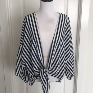 ❌SOLD❌ Plunging striped wide sleeve blouse